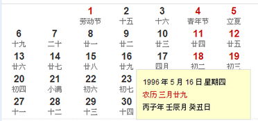 1996年5月16是初几 