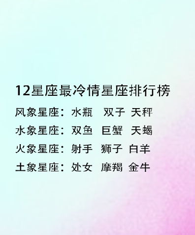 12星座最冷情星座排行榜,十二星座中最有女王范排行榜