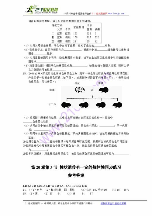 性状遗传有一定的规律性同步练习下载 生物 