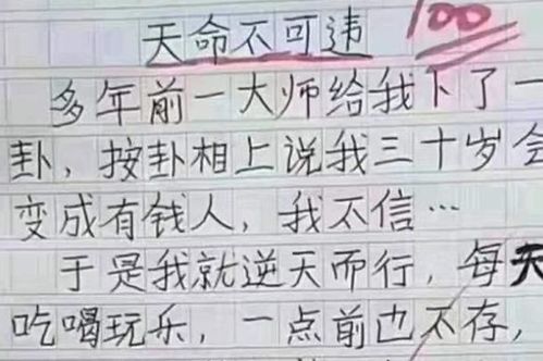 小学生作文 天命不可违 火了,构思让人叫绝,老师 真有才