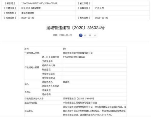重庆中核坤阳投资公司涉无证建设被罚 其系中核集团控股的子公司