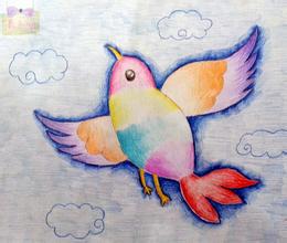 彩色铅笔画图片大全 飞翔的小鸟