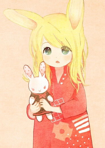 抱着小兔子的小女孩
