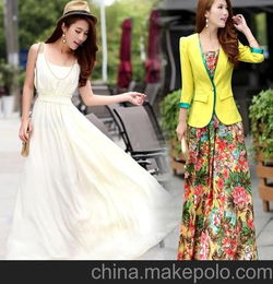 韩版女装夏季雪纺连衣裙长裙 沙滩裙波西米亚大裙摆拖地吊带长裙