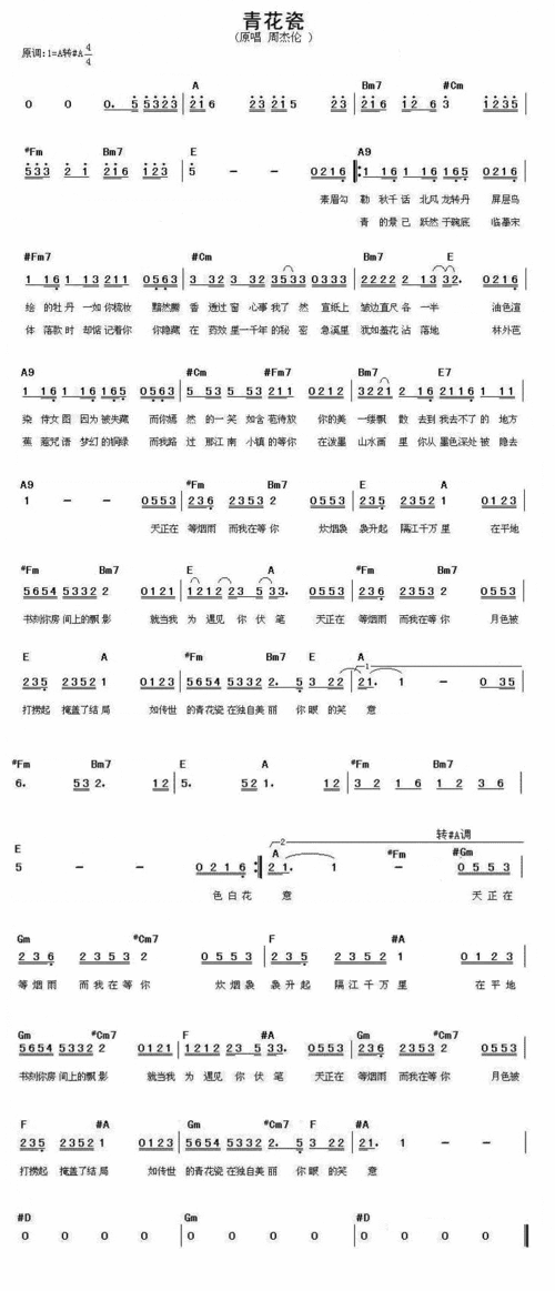 求青花瓷电子琴五线谱 信息图文欣赏 信息村 K0w0m Com