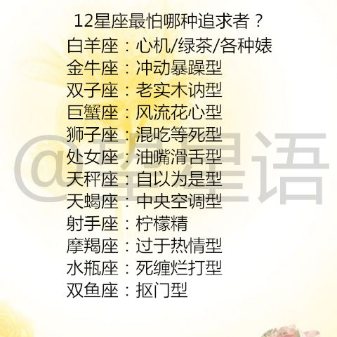 恋爱后12星座都怎么宠你 12星座最怕哪种追求者