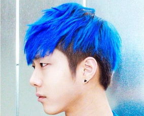 男生挑染蓝色齐刘海发型 有的就是个性气质