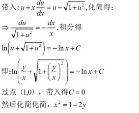 一曲线通过点 1,0 ,且其切线在y轴上截距等于切点到原点的距离,求 