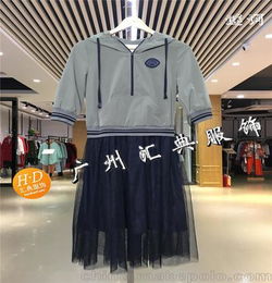 品牌女装店女系小清新折扣女装尾货批发 宽松刺绣印花长袖连衣裙