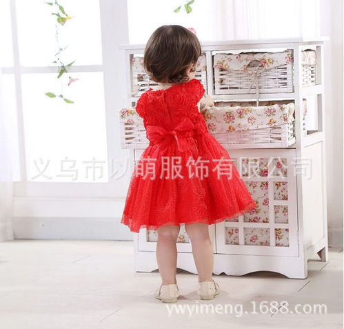 婴儿连衣裙女童宝宝红色白色网纱蓬蓬裙公主裙女孩夏季周岁礼服
