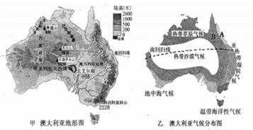 读图.回答下列问题 1 该国是 洲中面积最大的国家.也是世界上唯一拥有整个大陆的国家. 2 从甲图可知.该国地形分为三部分.呈南北纵列分布.西部是广阔低矮的 