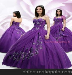 紫色礼服 蓬蓬裙礼服 抹胸齐地网格纱花朵 舞会礼服 高级定制