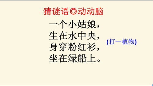 猜谜语 一个小姑娘,生在水中央,身穿粉红衫,坐在绿船上 