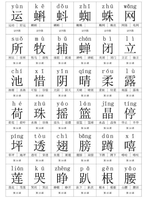 人教版一年级语文下册生字卡片 