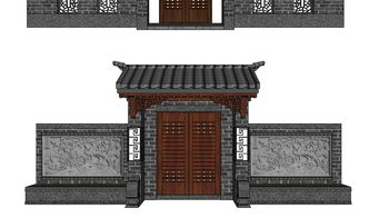 中式院门围墙su模型设计素材 其他模型大全 19049245 