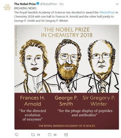 2018 诺贝尔化学奖授予 3 名科学家 盘点历年得主
