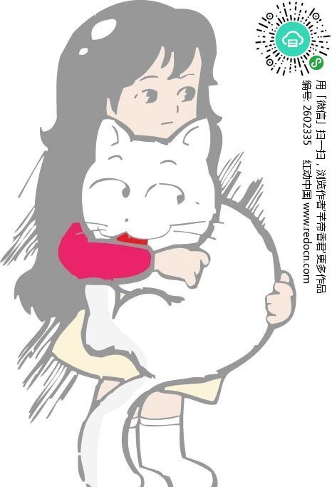 抱着白猫的女孩卡通画AI素材免费下载 编号2602335 红动网 