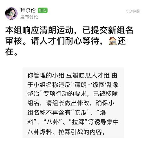 响应 清朗行动 ,豆瓣多个 吃瓜 小组名字没了 