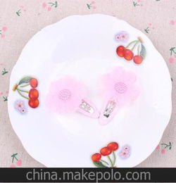 韩国风泡泡纱布发卡发夹双层6瓣花朵珍珠 可爱儿童BB夹