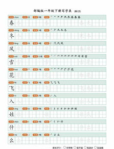 小学语文一年级下册习字帖 笔顺组词 ,寒假预习用