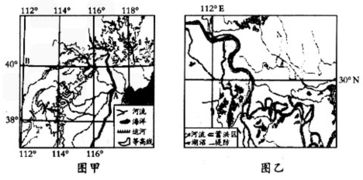 上图甲中的A河和图乙中所示河段都是洪涝多发地.分析两区域洪涝灾害成因的异同. 青夏教育精英家教网 