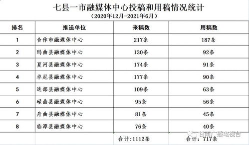 上半年甘南广播电视台稿件采用情况榜单