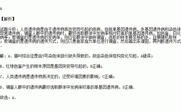 关于人类遗传病的叙述不正确的是