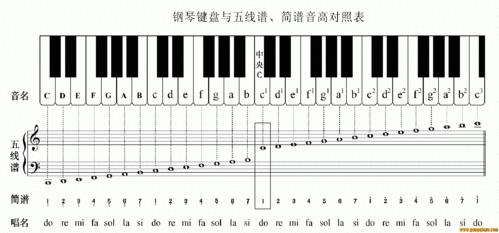 钢琴与大谱表对照高清图片