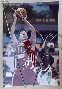 中国篮球运动员王治郅签名照片 
