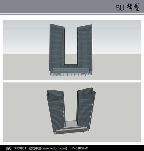 现代双子办公多层建筑模型