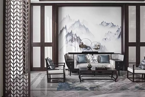 龙湖景粼天序新中式风格装修参考设计,新中式风格客厅沙发背景墙