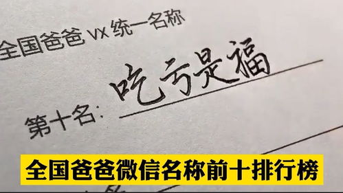 全国爸爸微信名称前十名排行榜,快看看有你吗 