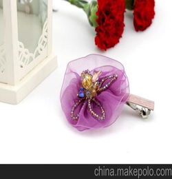 韩国时尚饰品批发 美丽玻璃纱小花边夹顶夹发夹