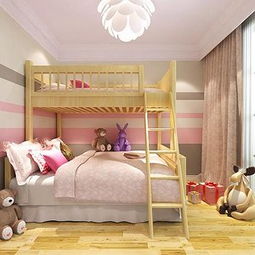 上下床双层床儿童床卧室家具现代简约玩偶书桌地毯三居儿童房整体环境效果图 