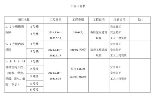 工程计划书模板 