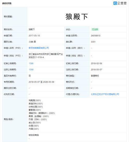 狼殿下 开播,新丽集团早已注册商标