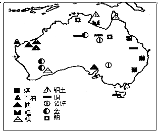 读下图.回答问题 1 澳大利亚是 资源丰富的国家. 2 澳大利亚的铁矿集中分布在 部.煤炭集中分布在 部. 3 澳大利亚的煤炭产量的一半左右供出口.主要销往 