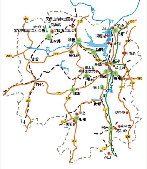 湖南旅游分布地图 湖南省旅游景点分布图 赤峰旅游景点分布地图 