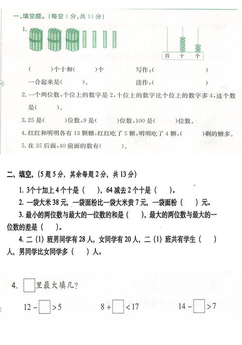 100分必备一年级数学下册易错填空题整理期中考试必考数学填空题