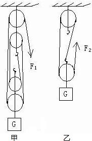 如图所示.用甲.乙两个滑轮组来提相同重物G.甲图中两个动滑轮共重5N.乙图中一个动滑轮重3N.不计摩擦和绳重.则两个滑轮组的机械效率 A.甲比乙大B.甲比乙小C.一样大 