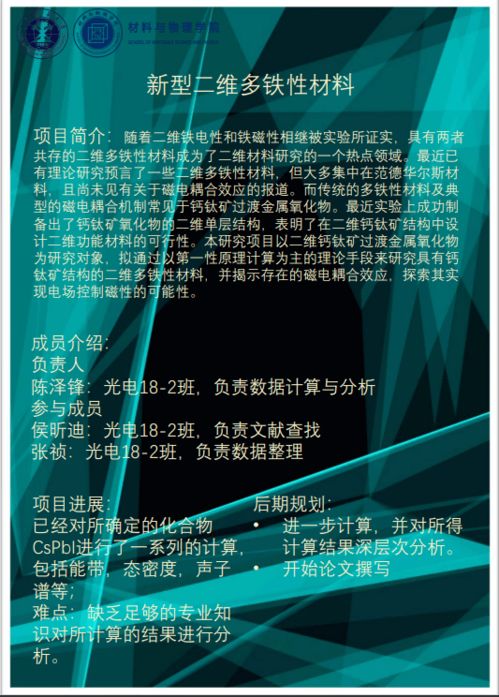 材料与物理学院大学生创新训练项目成果海报展