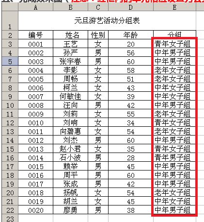 EXCEL表格,需要按年龄和性别分组 