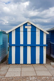 海边的房子,沙滩小屋,小屋,木,条纹,蓝色,白,单,之一,图片,照片,度假 