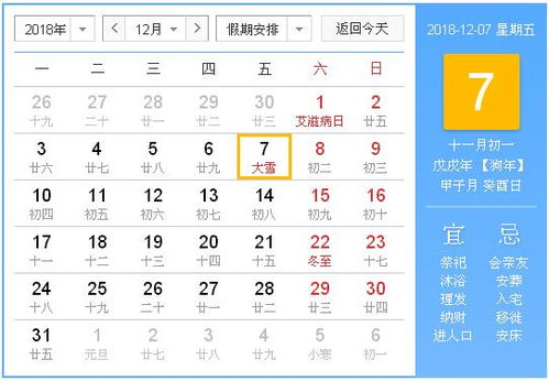 2018年12月7日黄历,2018年12月7日黄历查询 农历习俗 