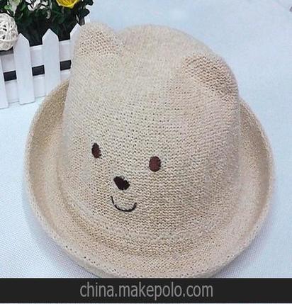 韩版小熊草帽 小熊造型帽 儿童帽子宝宝草帽儿童盆帽 春夏