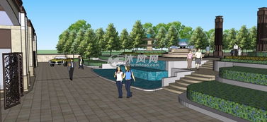 台阶式公园广场大门入口三维模型