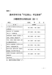 惠州市审计局 不忘初心 牢记使命 主题 教育征求意见建议的函 