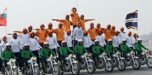 网友 印度阅兵时摩托车杂技表演没有武器怎么办 印度 多大点事
