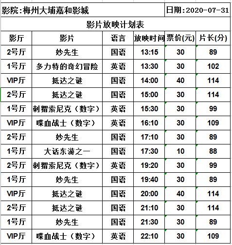 2020年7月31日排期