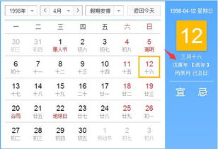 农历1998年4月12日出生按日历怎么算 